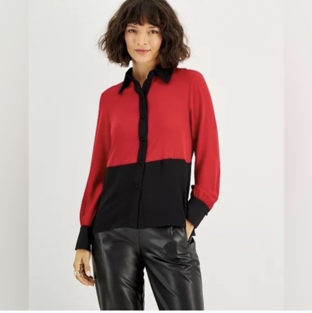 Bar III Color Block Red And Black Button Down Shirt